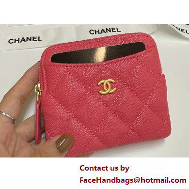 Chanel Grained Calfskin  &  Gold-Tone Metal Zip Coin Purse AP2061 Peach Red 2025